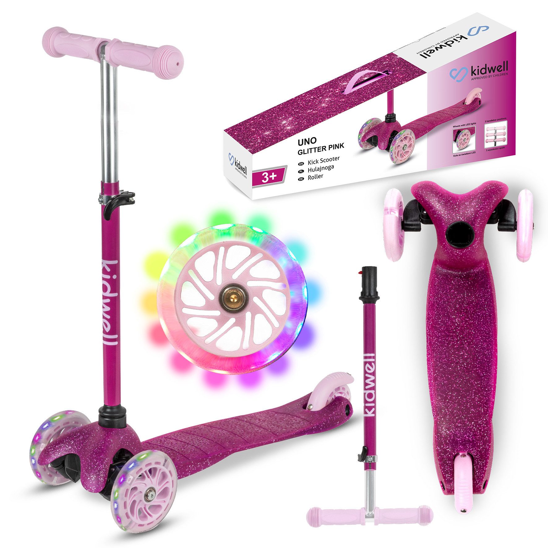COIL Dreiradscooter Kinderroller, Tretroller, Dreirad-Balance-Roller, Cityroller, 10 km/h, ABEC-7-Lager, 3-stufige Lenkradverstellung, LED-Räder