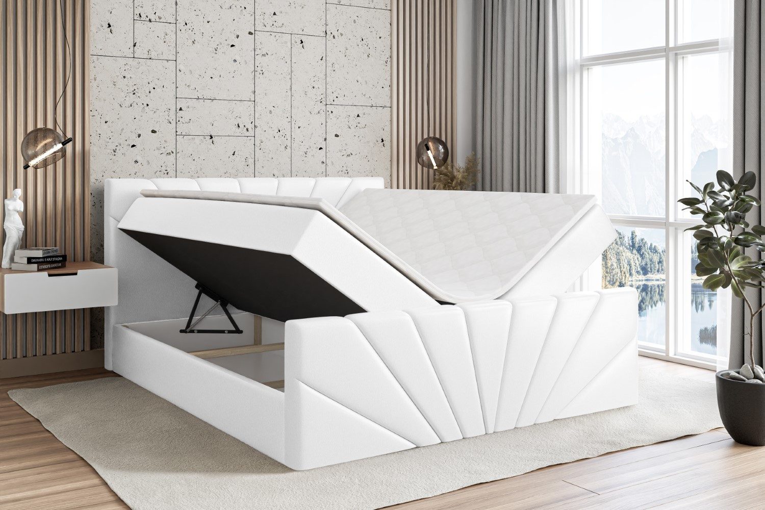 ALTDECOR Boxbett MILTIO-Z (Multipocket-Matratze H4, H3 Matratze Bonellfederung, Topper, Kopfteil), Doppelbett mit Fußteil