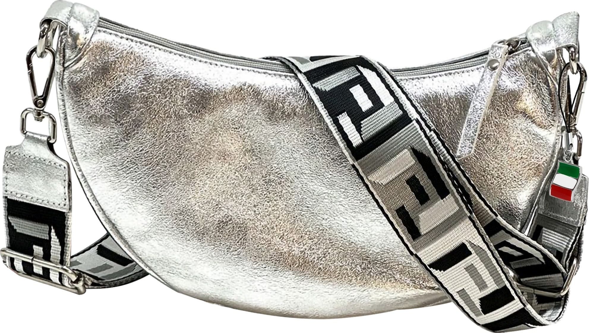 FLORENCE Umhängetasche Florence Umhängetasche Citytasche (Umhängetasche), Damen, Jugend Umhängetasche, Citytasche Leder, silber ca. 33cm x 17cm