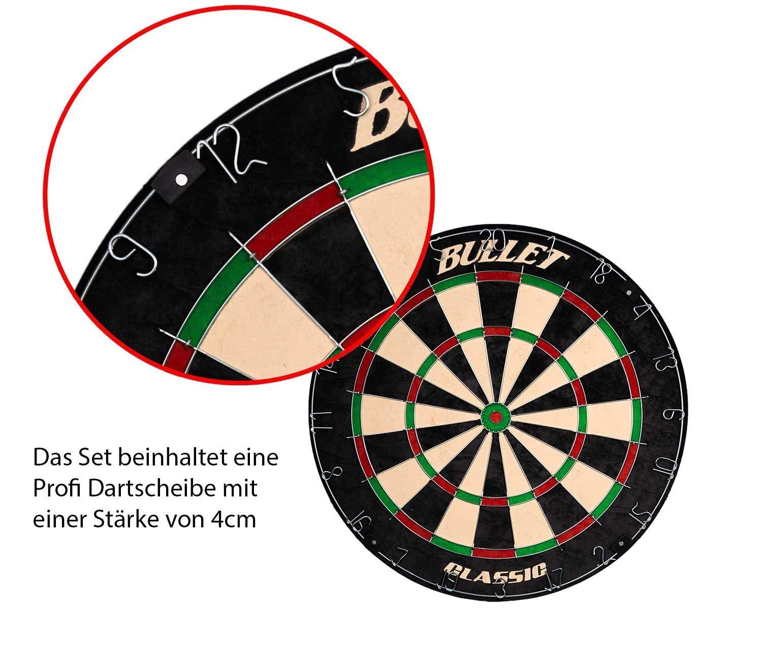 XQMAX Dartscheibe Classic Set, aus Brasilianischem Sisal, mit 6 Steeldarts, Surround Ring und Wurflinie