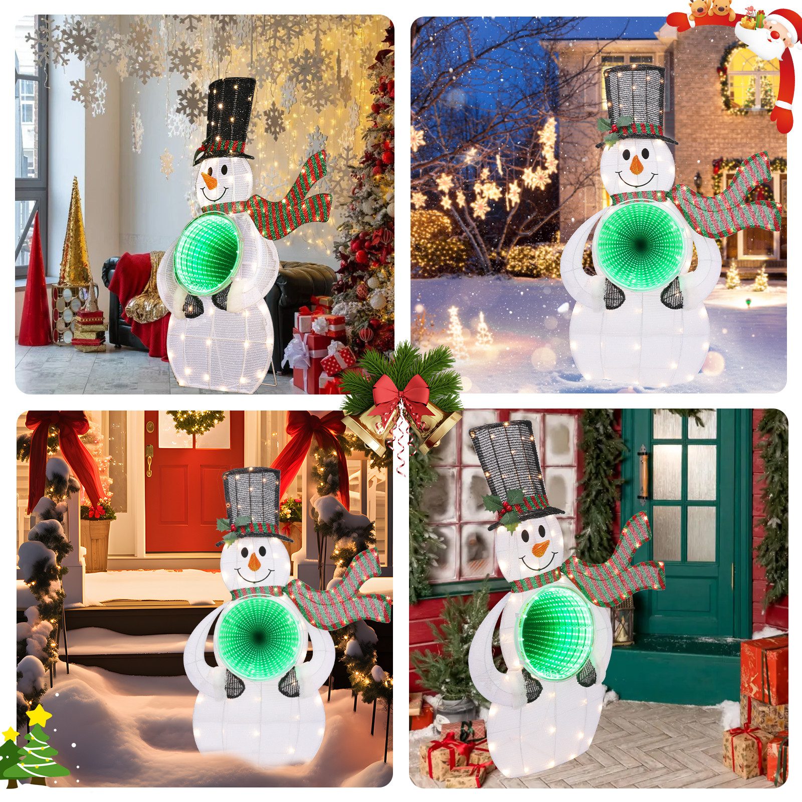 Elegear Schneemann Vertikale 92cm Schneemann mit Tunnel-Leuchte, LED Weihanchtsfigur (1 St), Weihanchten Deko für Outdoor/Garten/Indoor