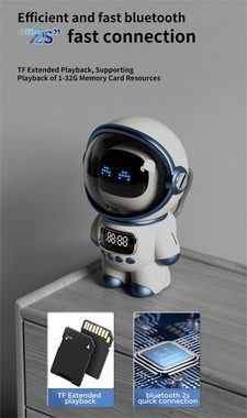 GOOLOO AI Bluetooth-Lautsprecher Surround-Musik, Astronautenform Kabellos Lautsprecher (Bluetooth 5.1, 6 W, FM Radio, Musikwiedergabe, Uhr-und Weckfunktionen, Nachtlicht, usw)