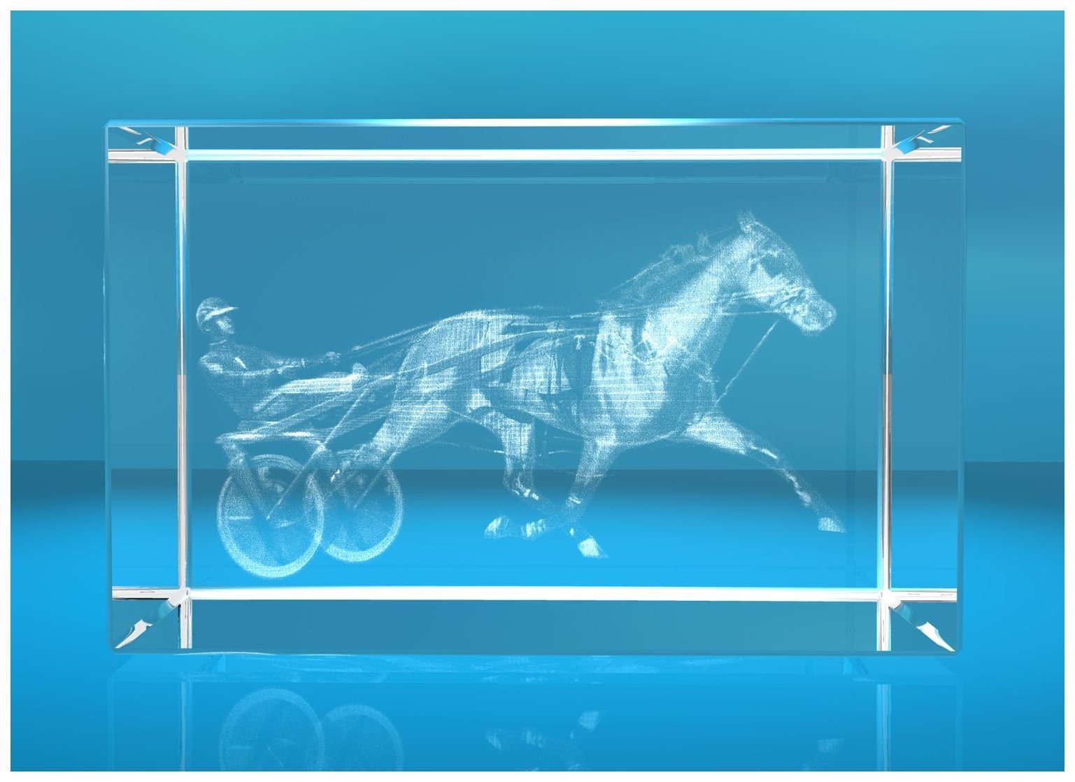 VIP-LASER Dekofigur 3D Glasquader Motiv: Pferderennen, Hochwertige Geschenkbox, Made in Germany, Familienbetrieb