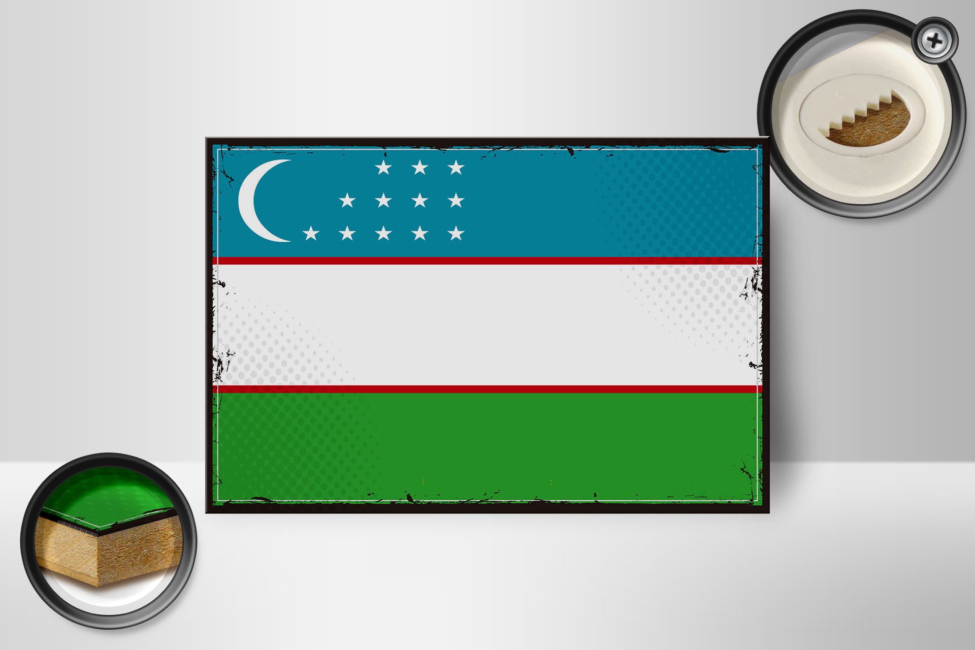 Femer GmbH Holzbild Flagge Usbekistans 18x12 cm Retro Uzbekistan, Flaggen (1 St), Glatte Holzfaserplatte (MDF), vorn beschichtet