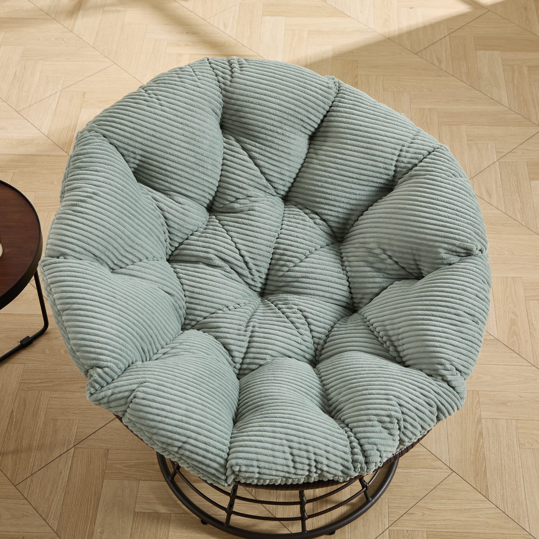 Odikalo Chaiselongue Relaxsessel Gartenstühle Gartenliege Sonnenliege mit schlaffunktion, Komfortabler ergonomischer Papasan-Sessel aus Korbgeflecht–um 360° drehbarer Rattan-Sessel für Innen-und Außenbereiche mit weichem dickem Polster ideal für Wohn- Schlaf-und Lesezimmer (braunes Gestell mit beigem Polster)