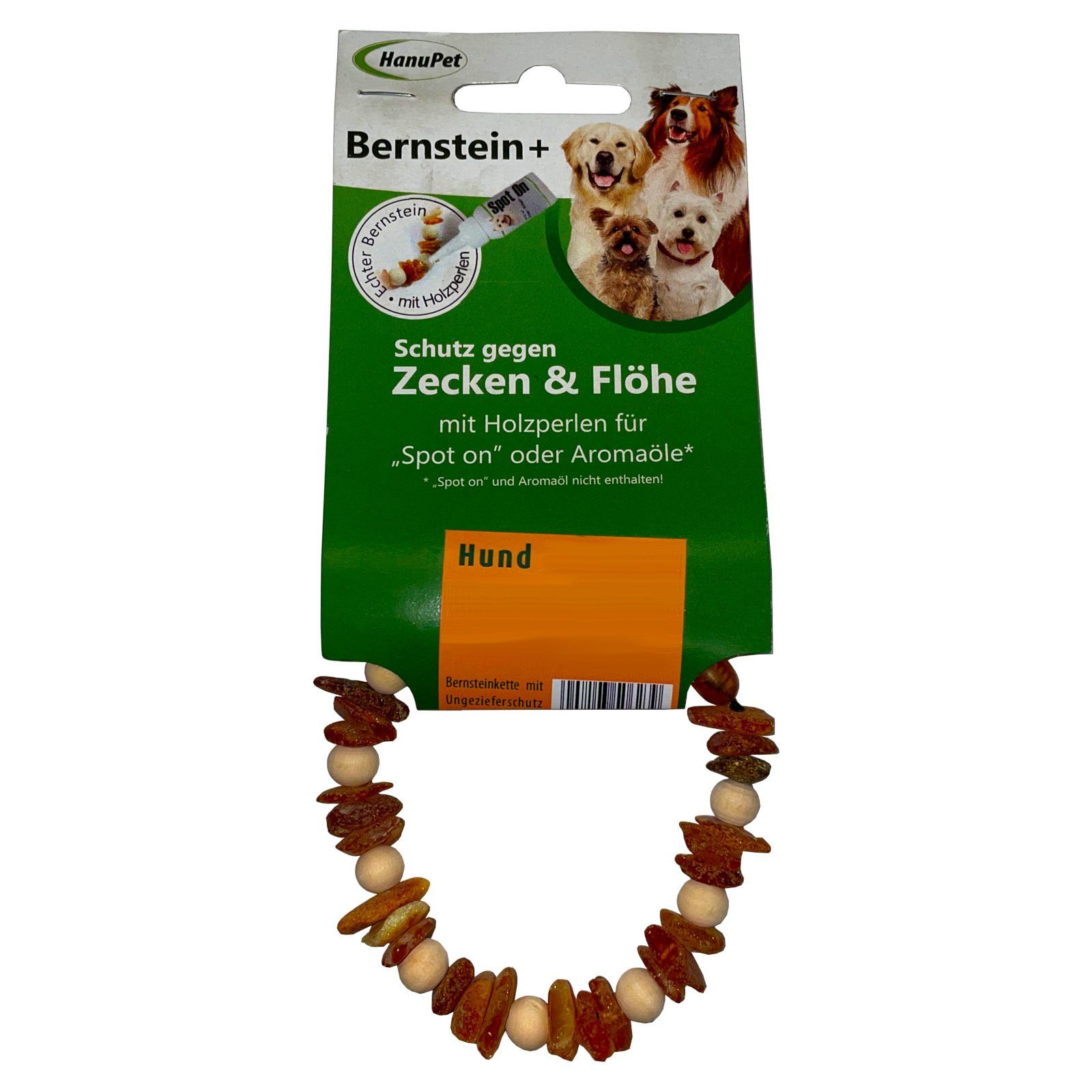 Wild & Fein Zeckenhalsband Zecken- und Flohhalsband für Hunde, Bernsteinkette