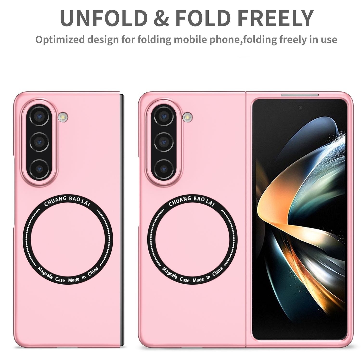 Wigento Handyhülle Für Samsung Galaxy Z Fold6 Magnet Magsafe Handy Schutz Hülle Case Pink, MagSafe faltbare Schutzhülle