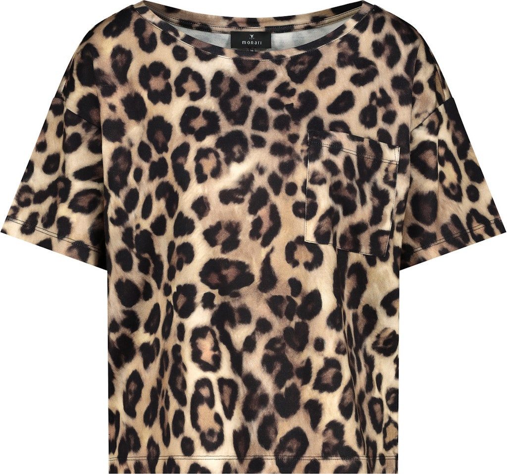 Monari T-Shirt Leoprint mit U-Boot-Ausschnitt