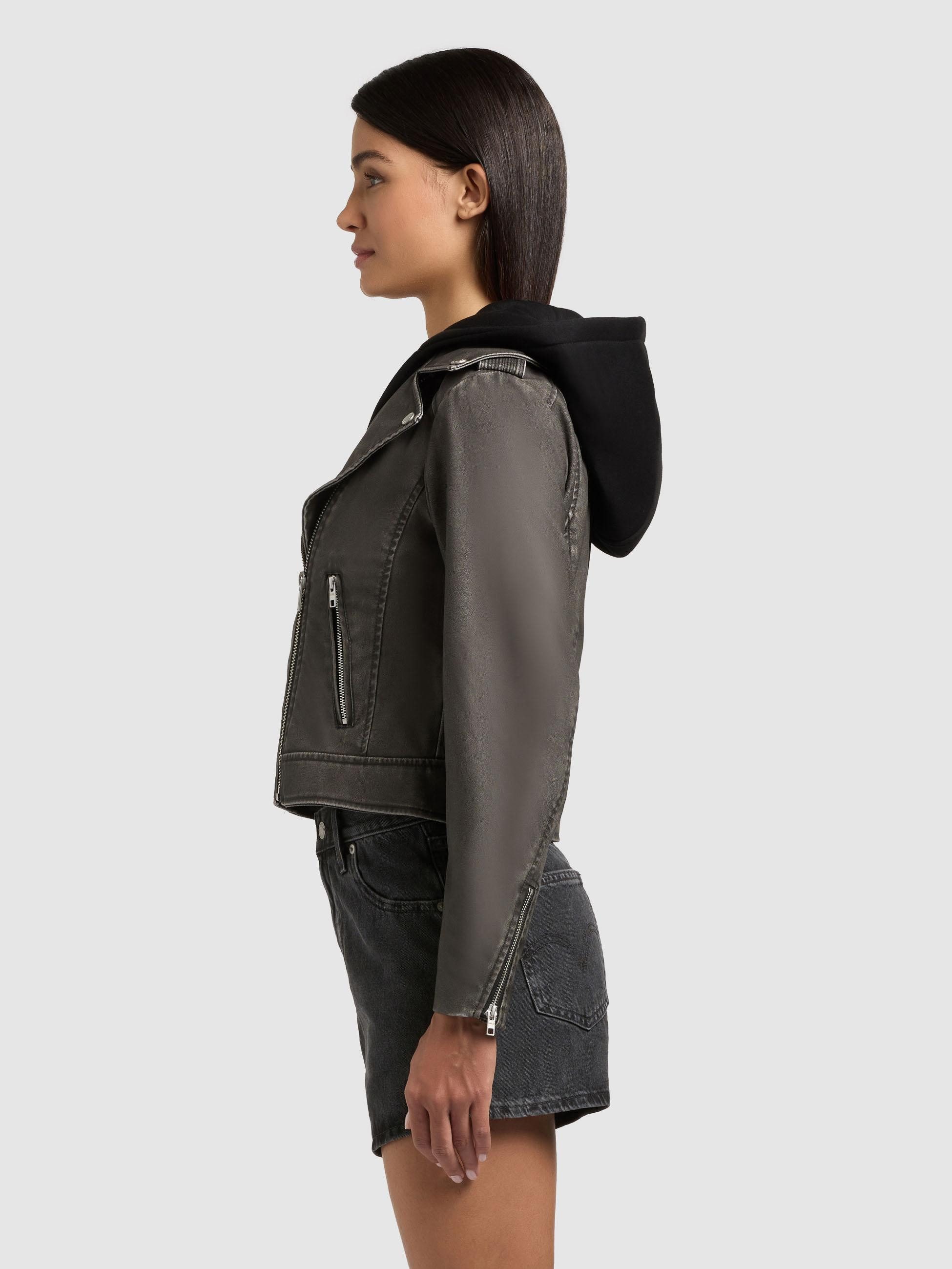 khujo Lederimitatjacke Yael Klassische Kunstlederjacke mit abnehmbarer Kapuze