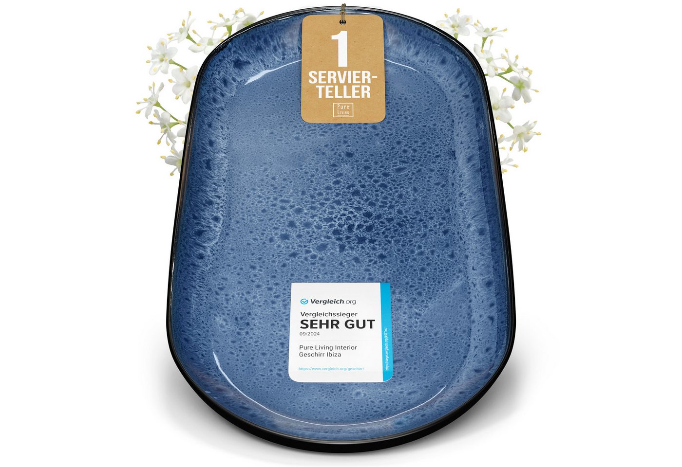 PURE LIVING INTERIOR DESIGN Geschirr-Set Servierplatte »Ibiza«, oval, Steingut, Tiefblau (1-tlg), 1 Personen, Steingut