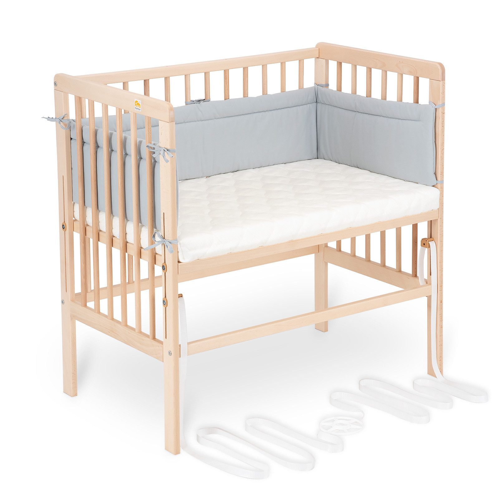 Beistellbett Babybett Boxspring klar lackiert, 90 x 55 cm Liegefläche