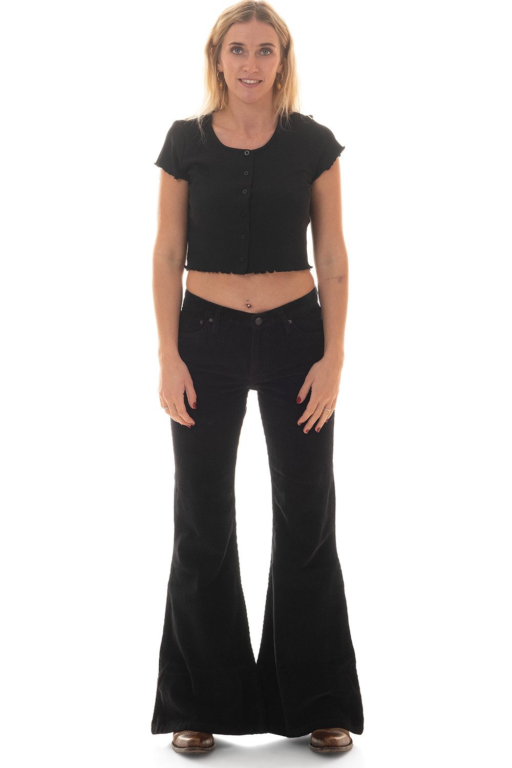 Schlaghose Damen Cord schwarz