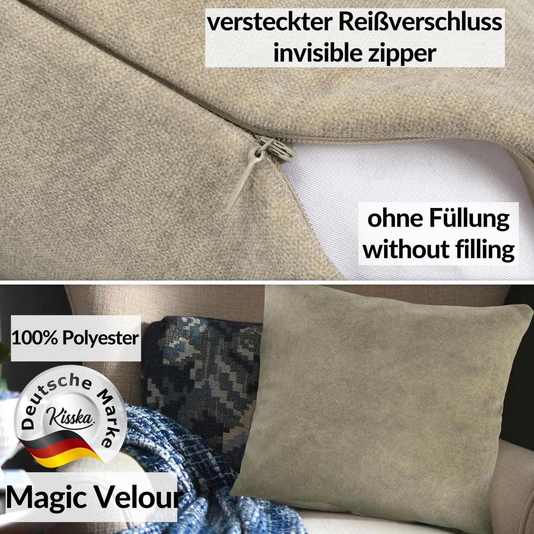 Kisska Dekokissen Kissenhülle MAGIC atmungsaktiv Velour Zierkissen Ambiente Dekorieren, Kissenüberzug ohne Füllung Meliert-Optik UNI 50x30cm Einfarbig Creme