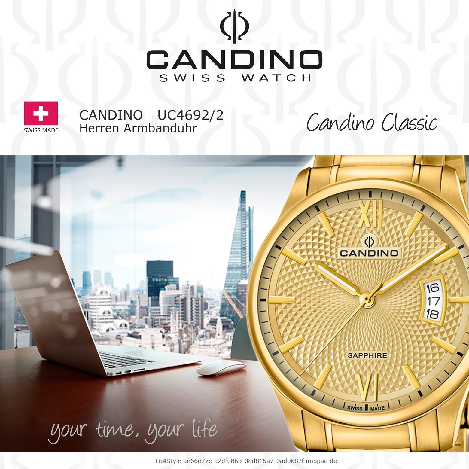 Herren Herren Candino Quarzuhr Analog Armbanduhr Edelstahlarmband rund, Uhr Candino gold, C4692/2, Elegant