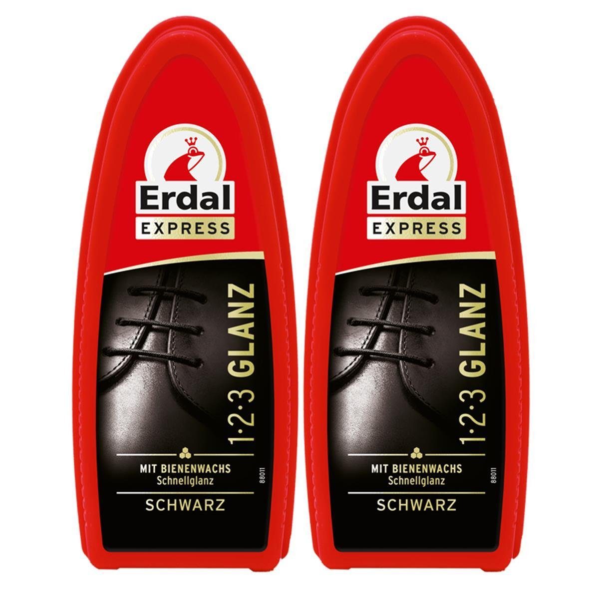 Erdal 2x Erdal Express 1-2-3 Glanz Schwarz - Schwamm - mit Bienenwachs Reinigungstücher