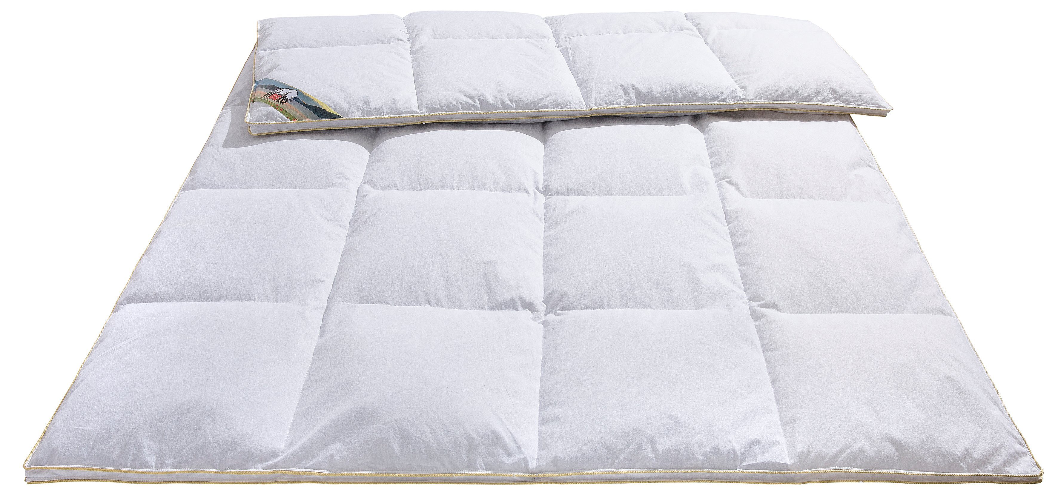 RIBECO Federbettdecke Überraschungspaket, Bettdecken für Sommer oder Winter, Füllung: 90% Federn, 10% Daunen, Bezug: 100% Baumwolle, die Farbe wird die Überraschung sein! Bettdecke 135x200cm