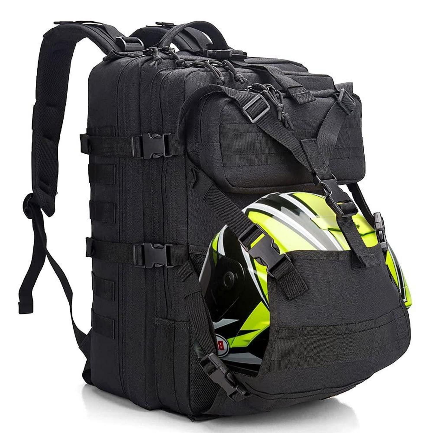 LuxusKollektion Sportrucksack Motorradrucksack Helm Herren 45L Militär Wasserdicht Molle Schwarz