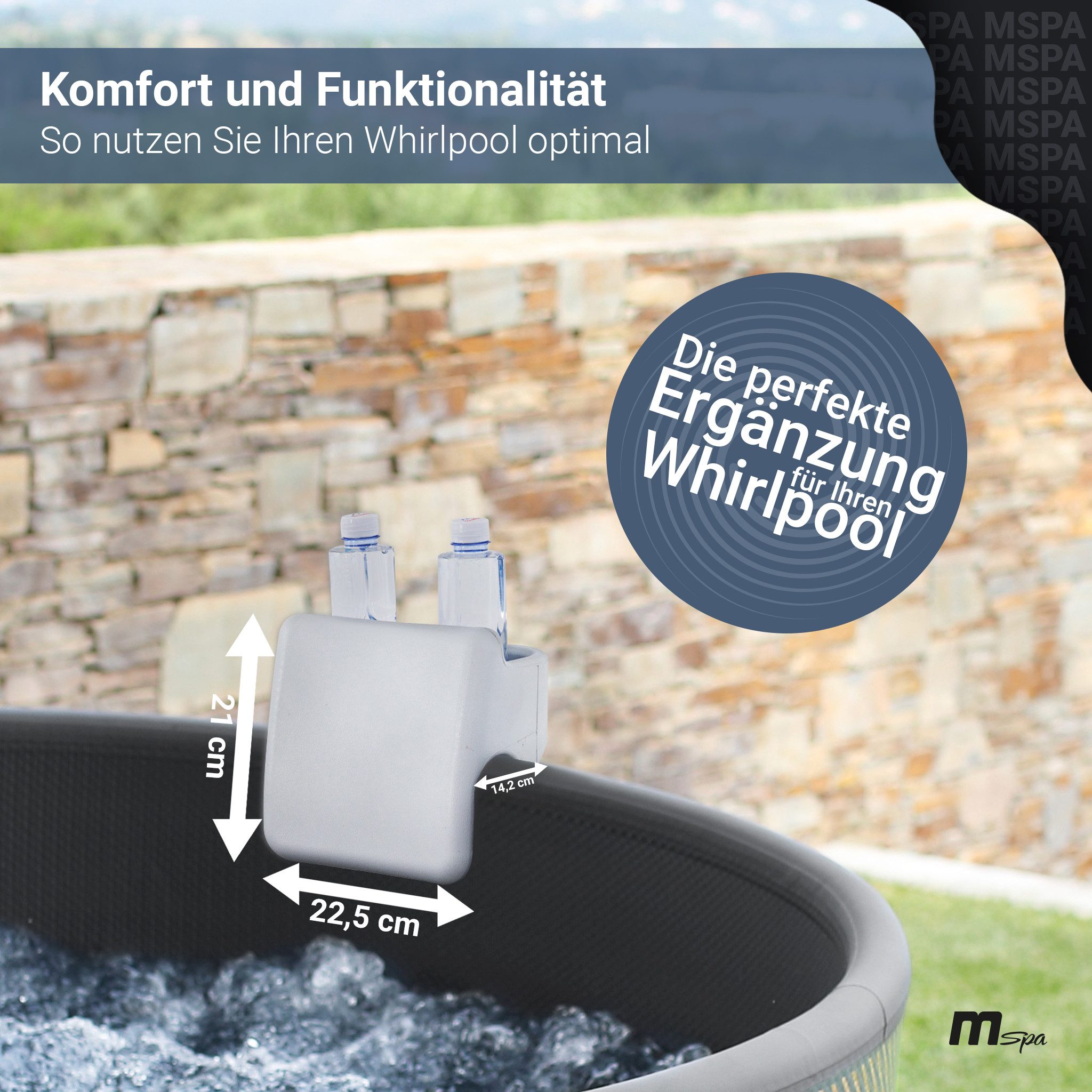 mSpa Whirlpoolkopfstütze Comfort-Set 2in1 Nackenstütze & Getränkehalter für Frame Mono, (zwei Nackenstützen mit jeweils zwei Getränkehaltern, Nackenstütze für Whirlpool Frame Mono), Doppelpack 2in1 Nackenstütze & Getränkehalter