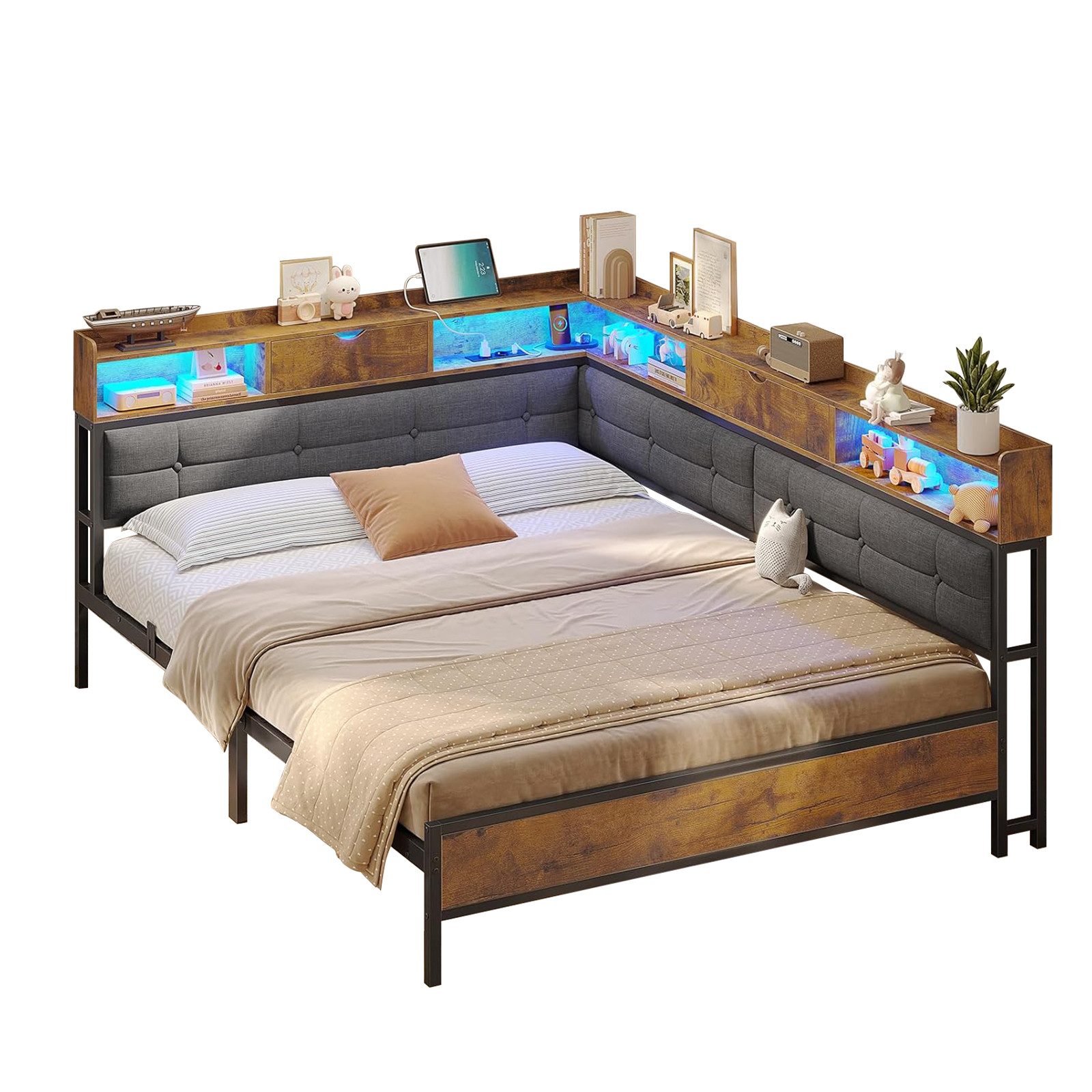 MSMASK Polsterbett Daybett Jugendbett mit LED-Beleuchtung und USB-Ladestati günstig online kaufen