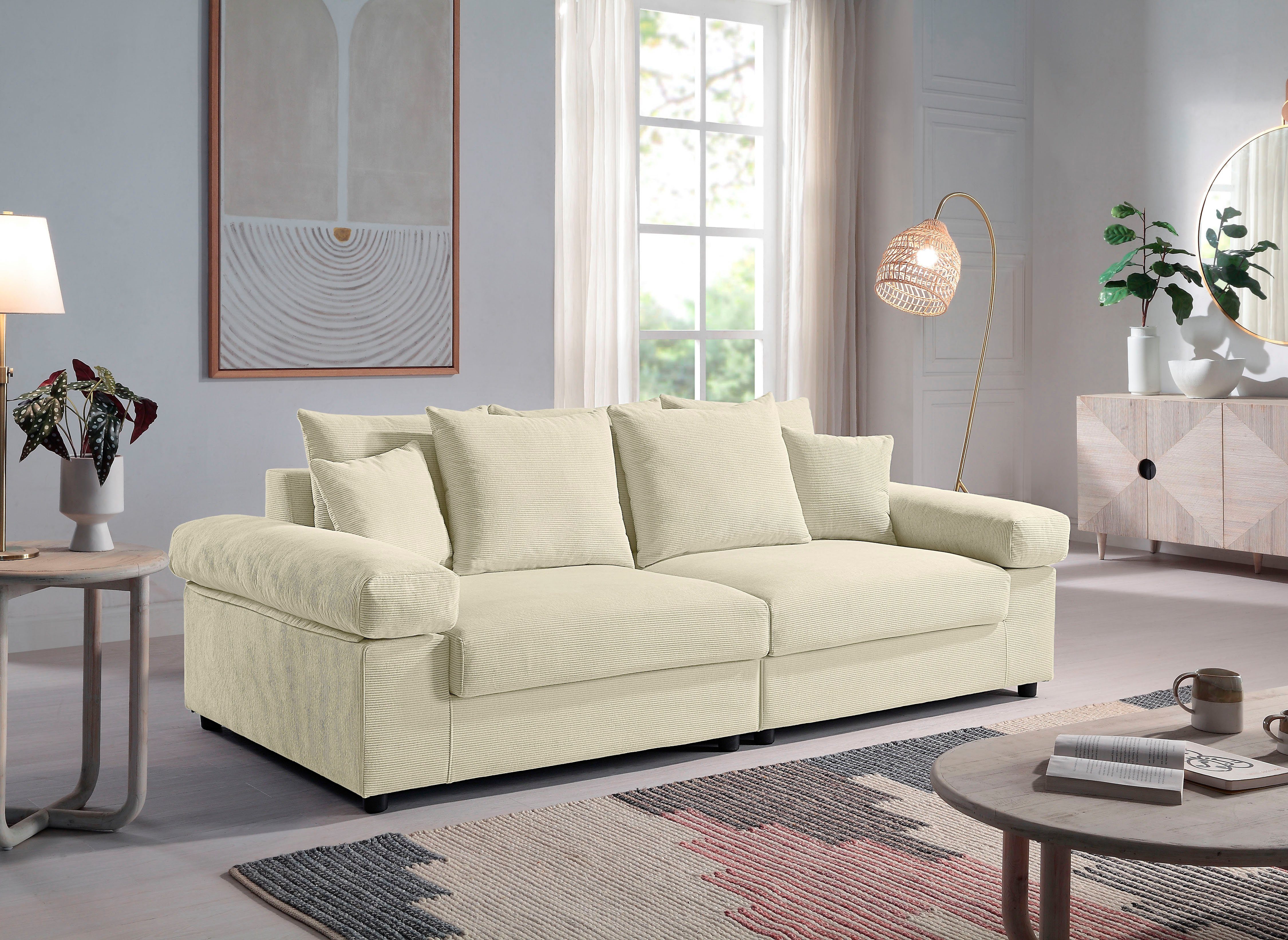 Cord-Bezug, Big-Sofa im home collection ATLANTIC mit Bjoern, stellbar XXL-Sitzfläche, creme mit Raum Federkern, frei
