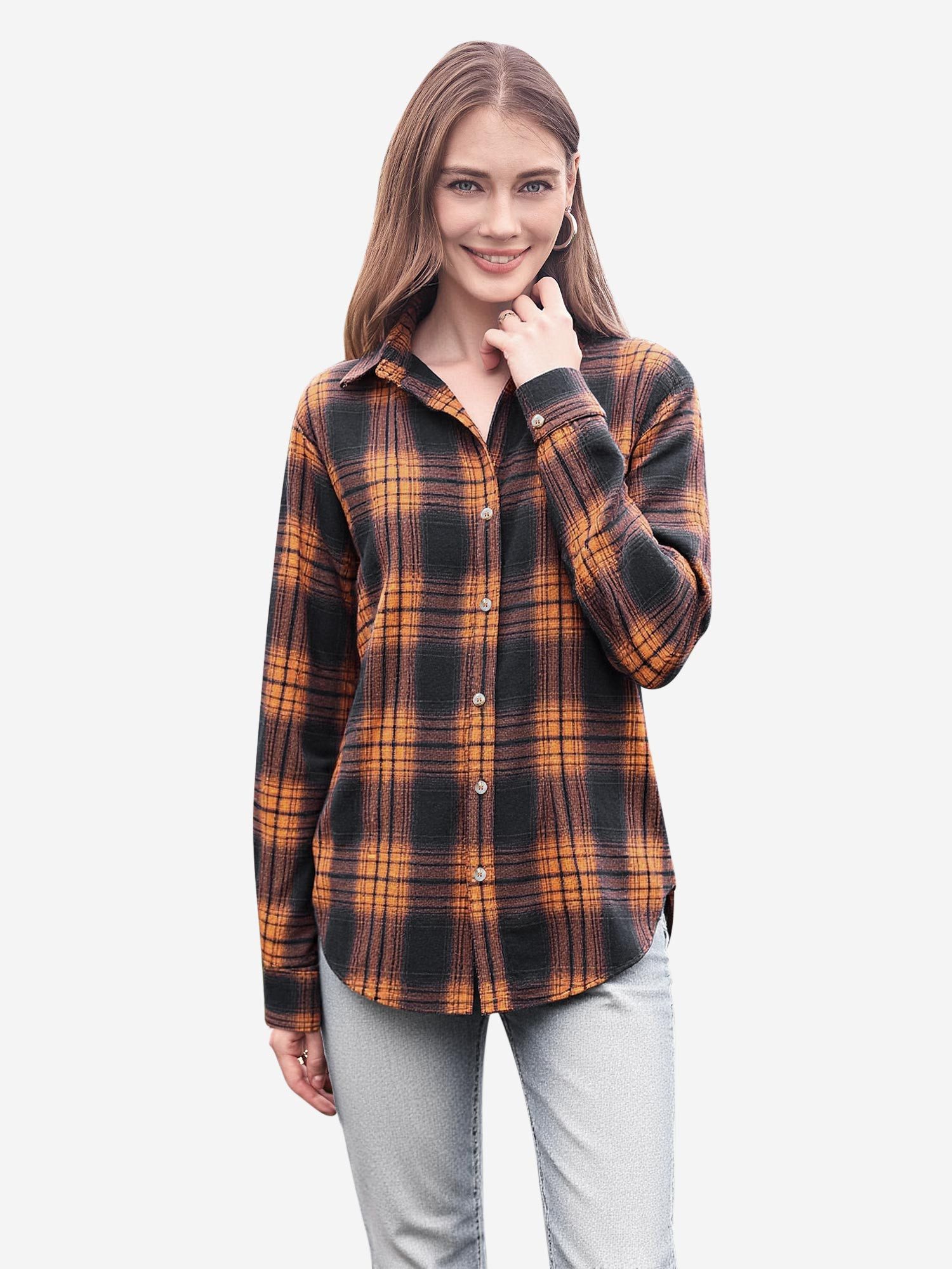 Imily Bela Blusenshirt Damen Lässiges kariertes Flanellhemd mit Kragen Oberteile (Packung, 1-tlg., 1per-Pack) Plaid