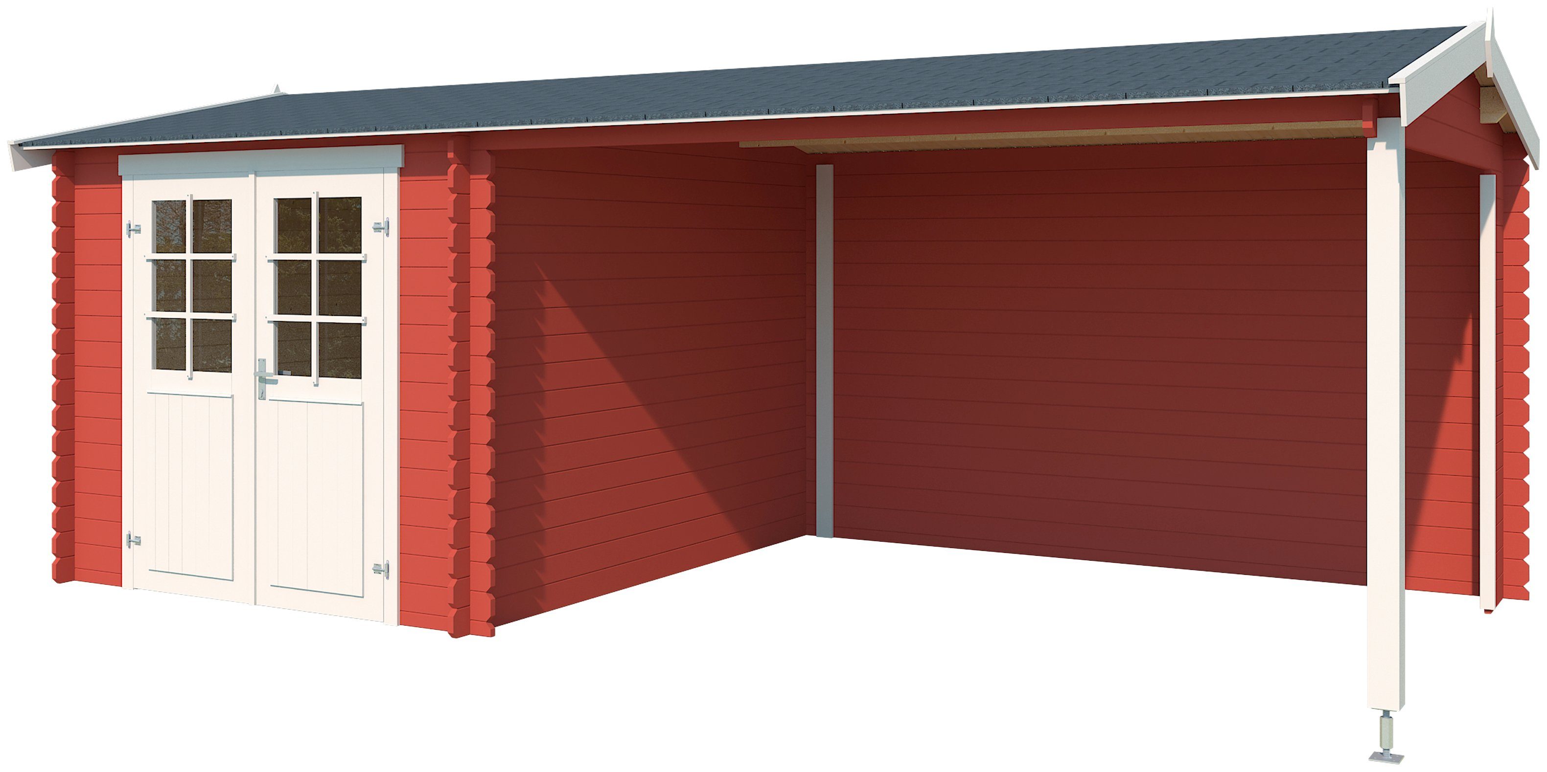 MAJA cm, 590x295 Schwedenrot Blockbohlenhaus 28mm Ivana, Gartenhaus LASITA 230+340x2750, BxT: Anbau, Fundamentmass