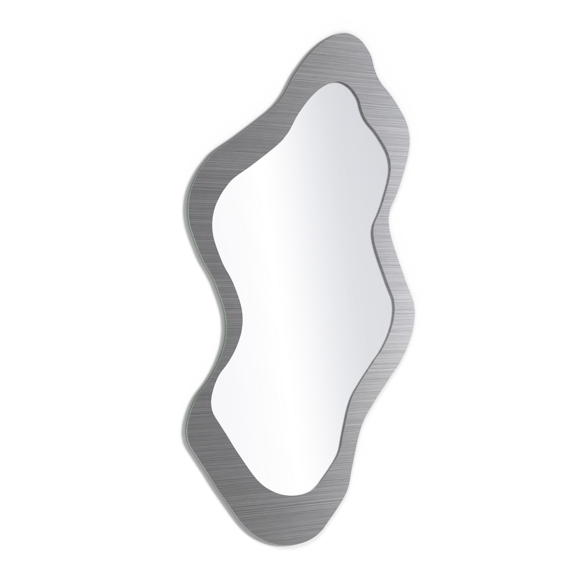 DEQORI Wandspiegel 'Gebürstetes Aluminium', Spiegel organisch geformt selbstklebend Wand Wohnzimmer Flur groß XXL