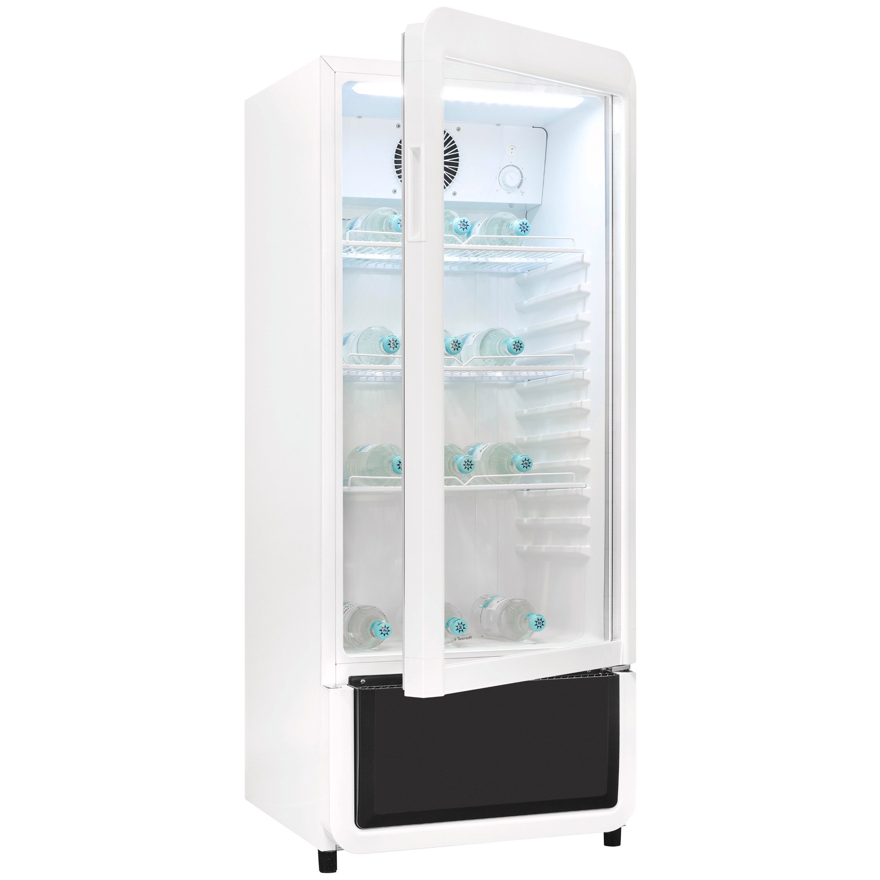 exquisit Getränkekühlschrank GKS180-GT-431D, 132.5 cm hoch, 54 cm breit, 200l Glastürkühlschrank mit LED, Umluftventilator, 3 Ablagen, CoolPro