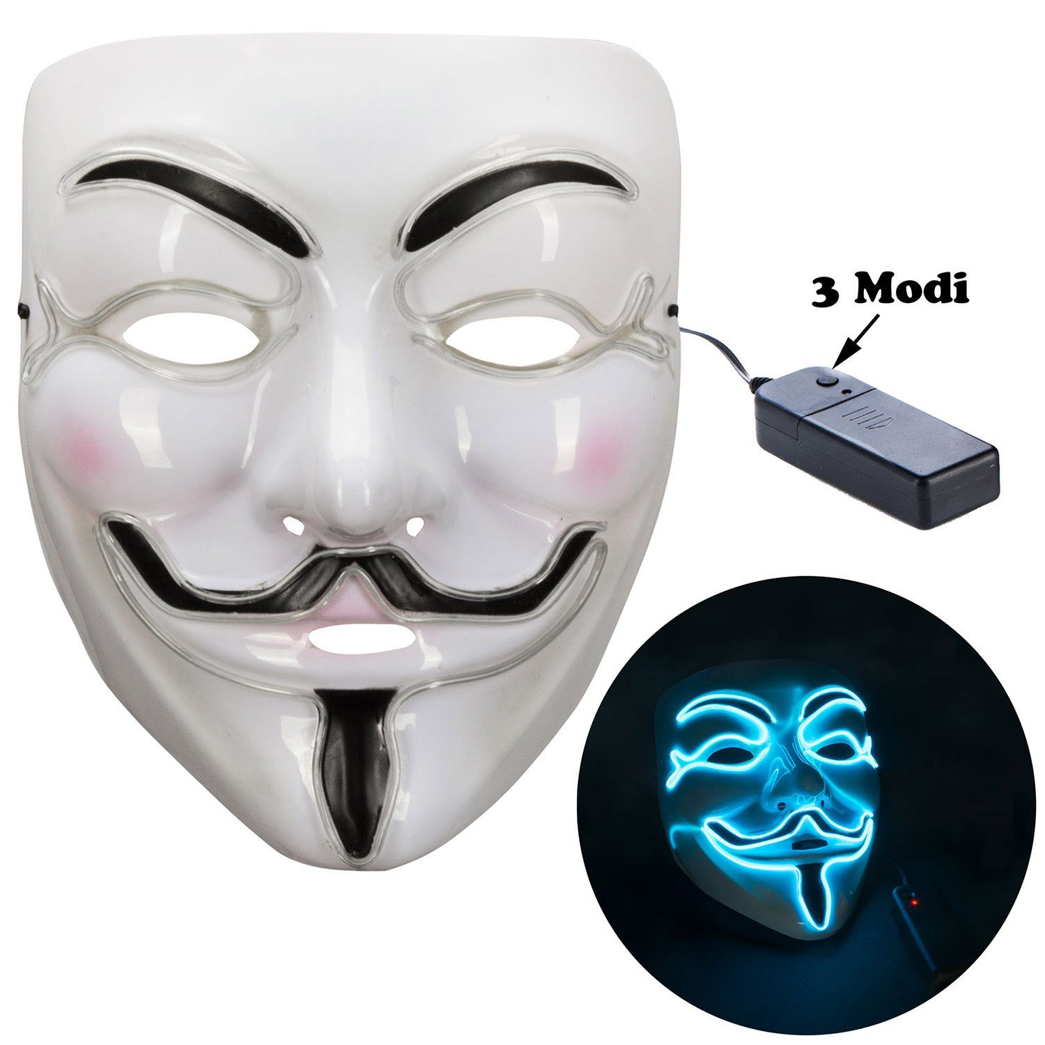 Goods+Gadgets Verkleidungsmaske LED Anonymous V wie for Vendetta, Halloween Party Kostüm Verkleidung