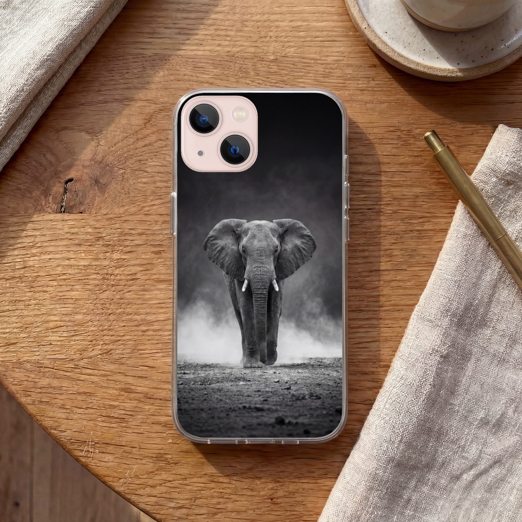 MuchoWow Handyhülle für Apple iPhone 13 mini Elefant - Schwarz - Weiß - Rauch, Smartphone-Bumper, Print, Handy Schutzhülle Dünn