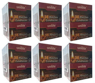 Unilite Feuerzeuge Unilite® Streichhölzer 380 Holz Zündhölzer 10 Schachteln (6 Pack) (Stück, 380-St., Streichhölzer), Schachtel mit zwei Reibeflächen. Streichhölzer, Zündhölzer