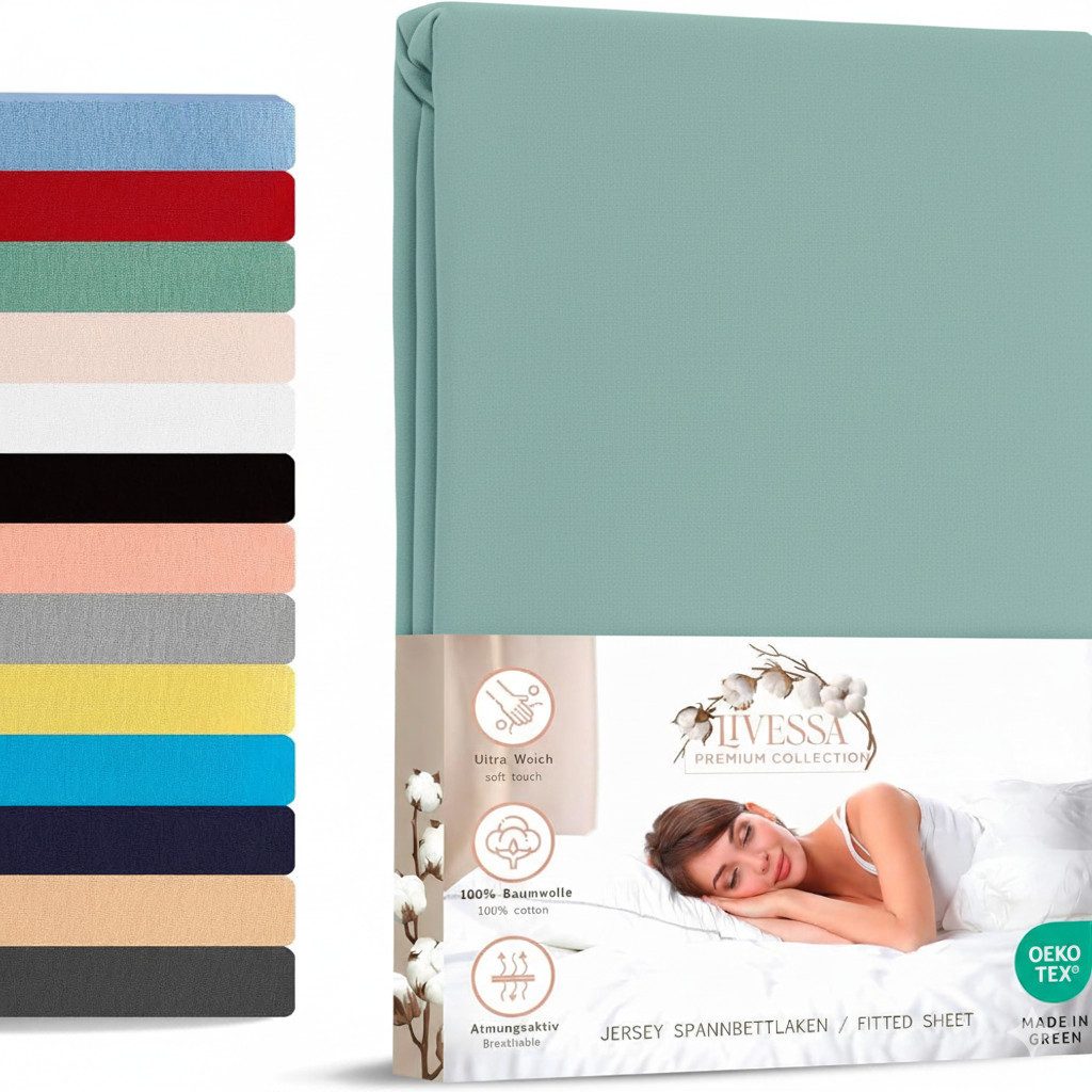 livessa Spannbettlaken Jersey Spannbettlaken Bettlaken Spannbetttuch Baumwolle Rundumgummi, Jersey, Gummizug: Rundumgummizug, In 9 Größen und vielen Farben erhältlich aus 100% Baumwolle