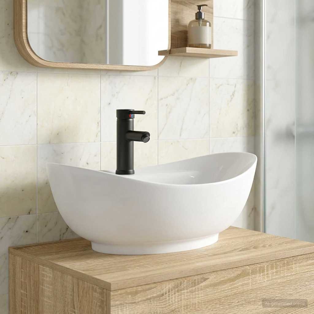 vidaXL Badezimmerspiegelschrank Waschbecken mit Wasserhahn und Abfluss Matt Schwarz (1-St)