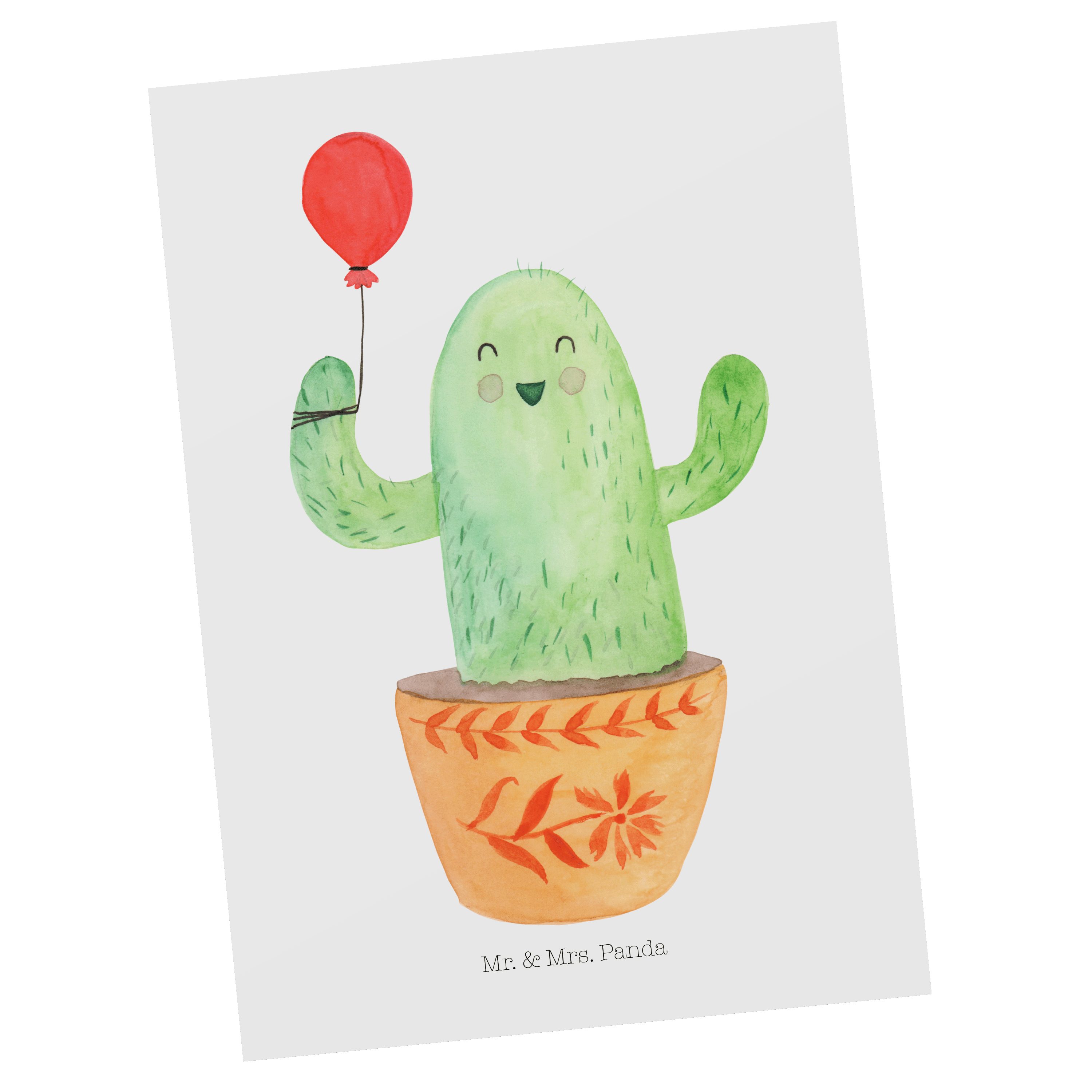 Mr. & Mrs. Panda Ansichtskarte, Geschenk, Einladu Neustart, Kaktus Weiß - Postkarte - Luftballon