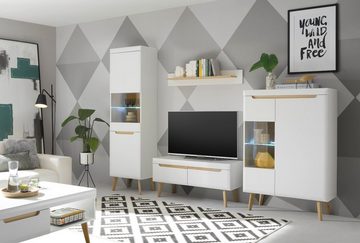 Furn.Design Wohnwand Isgard, (Wohnzimmer-Set in weiß matt mit Scandi Eiche, 4-St., Breite 270 bis 310 cm), Soft-Close