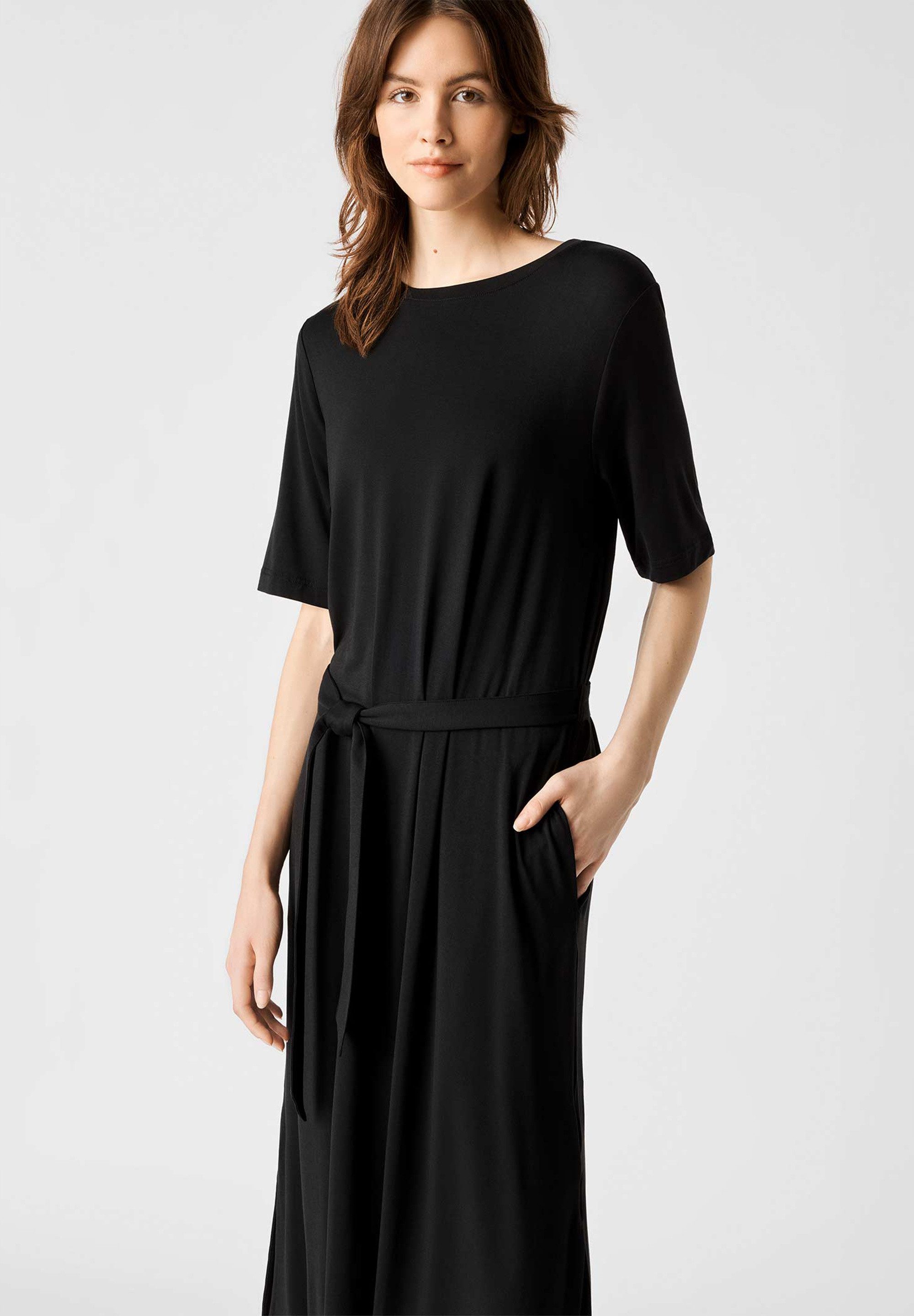 Les Lunes Jerseykleid Lolaa Dress lockerer Sitz, seitliche Schlitze, mit Gürtel und Seitentaschen