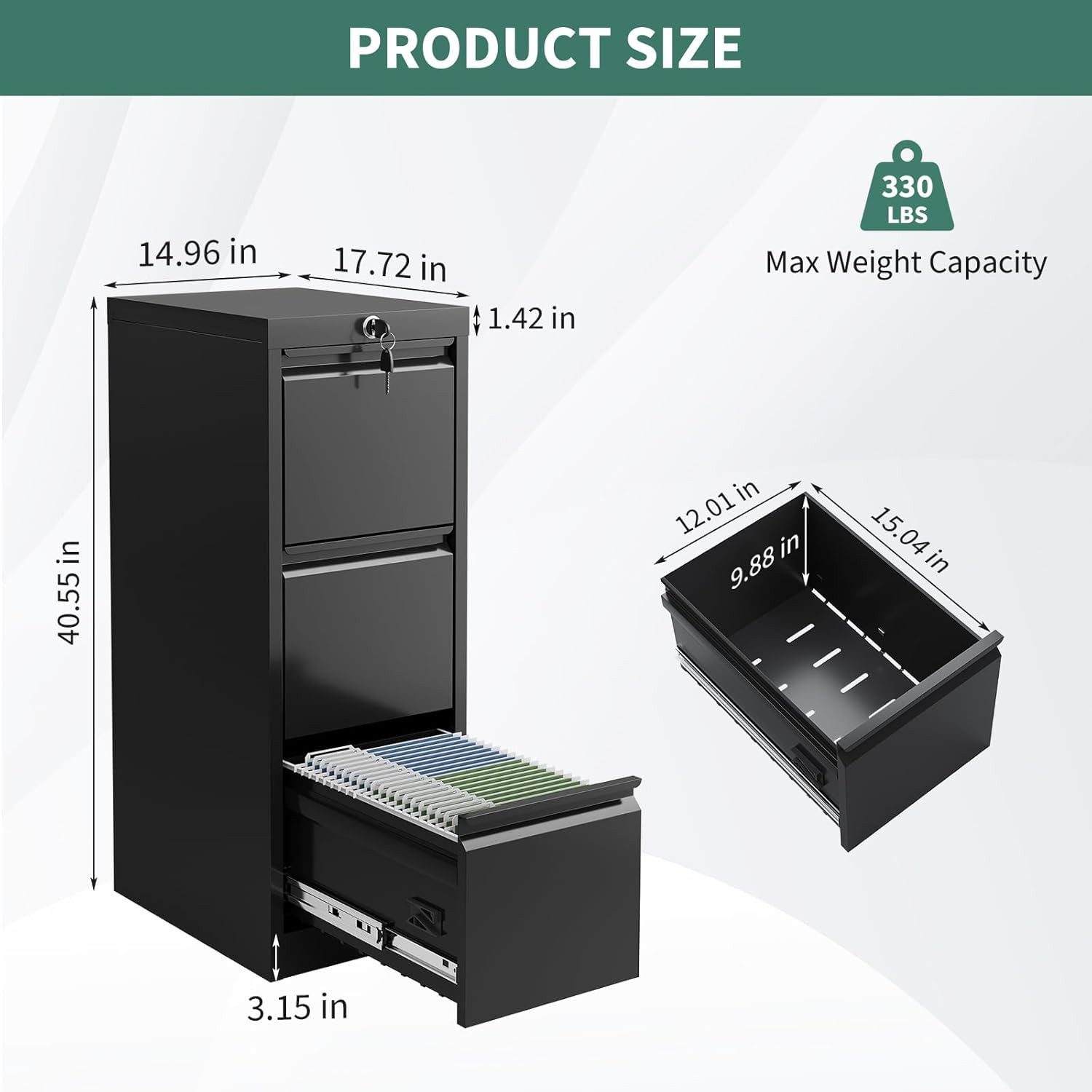 GarveeMore Aktenschrank Vertikaler Metall Aktenschrank mit 3Schubladen und günstig online kaufen