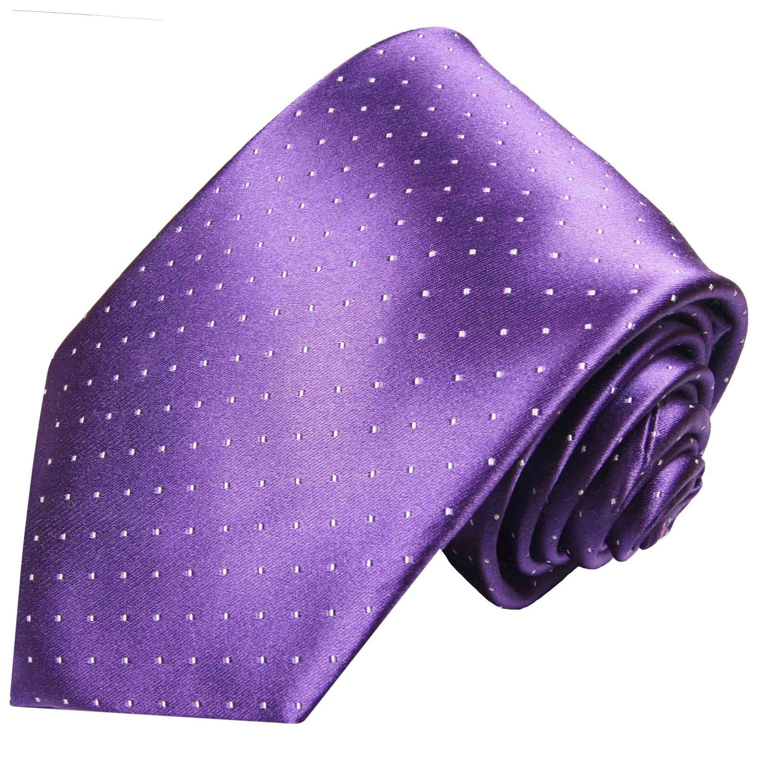 Paul Malone Krawatte Designer Seidenkrawatte Herren Schlips modern gepunktet 100% Seide Breit (8cm), lila violett 806 | Breite Krawatten