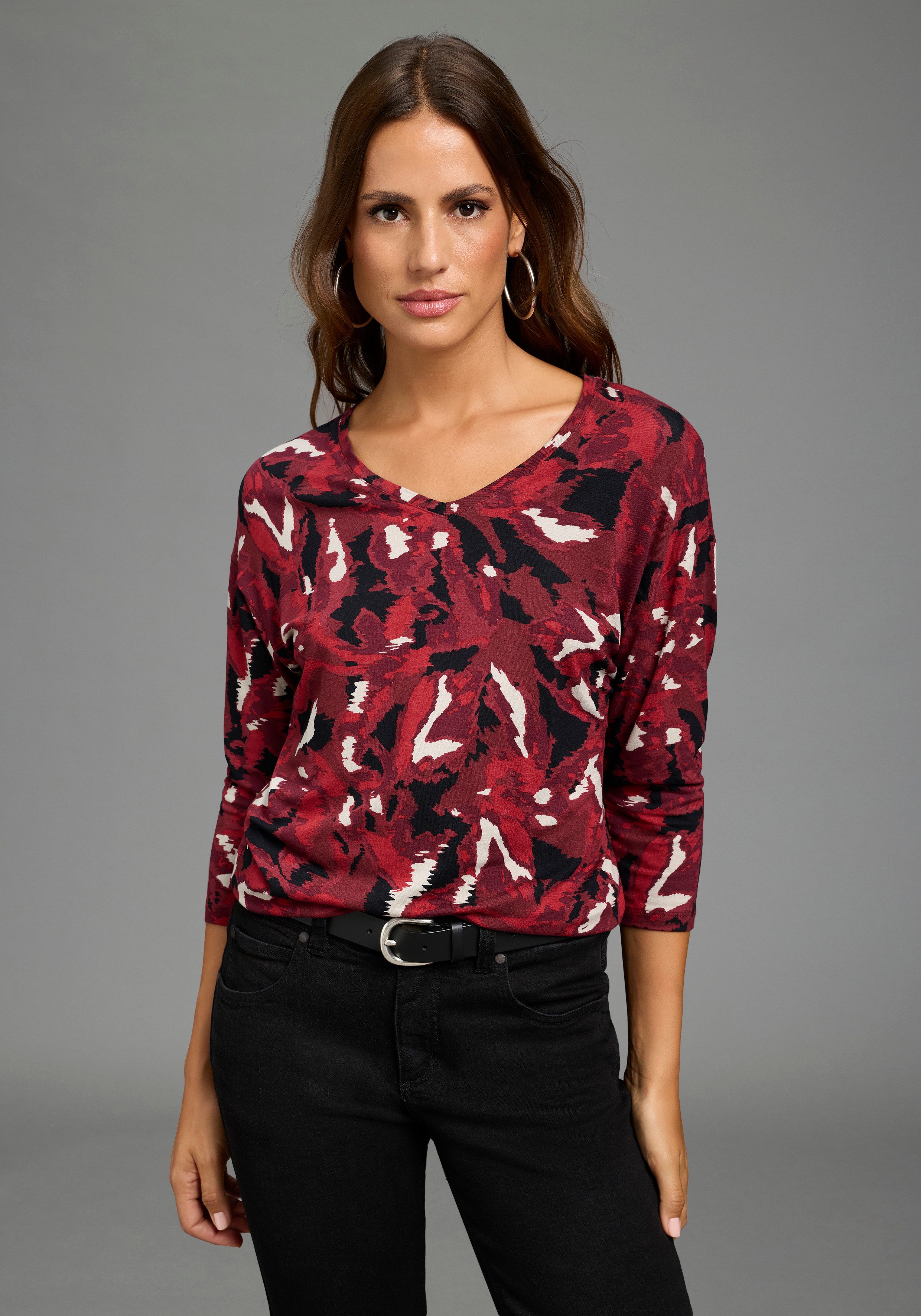 laura scott 3/4-Arm-Shirt 3/4-Arm, figurumspielende Passform, hüftlange Schnittform