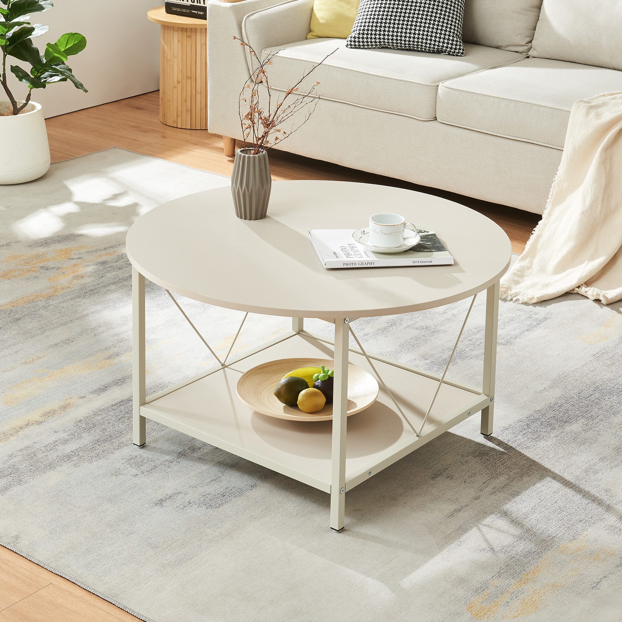 en.casa Couchtisch, »Filem« mit Ablage Ø80 x 46 cm Metallgestell Sandfarben günstig online kaufen