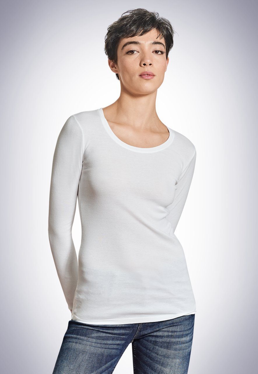 mit Baumwoll-Qualität reiner SCHIESSER Berta REVIVAL Rund-Hals-Ausschnitt Longshirt In White
