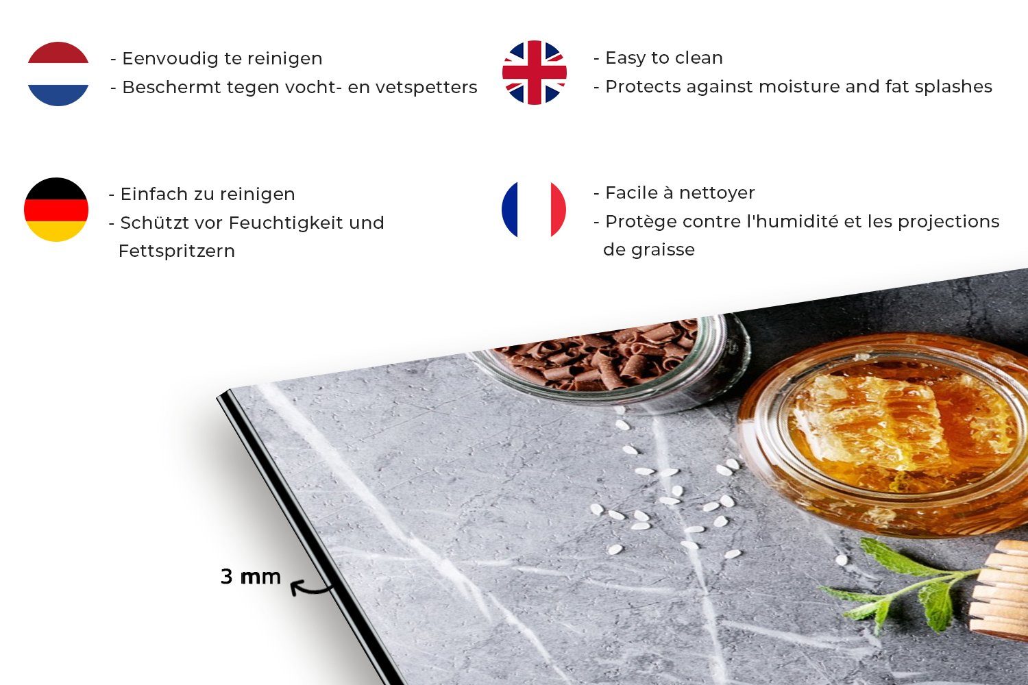 Marmor, Küchenrückwand - Honig Temperaturbeständig Herdblende - - Wandschutz, Gewürze Küche (1-tlg), 60x40 cm, MuchoWow aus küchen