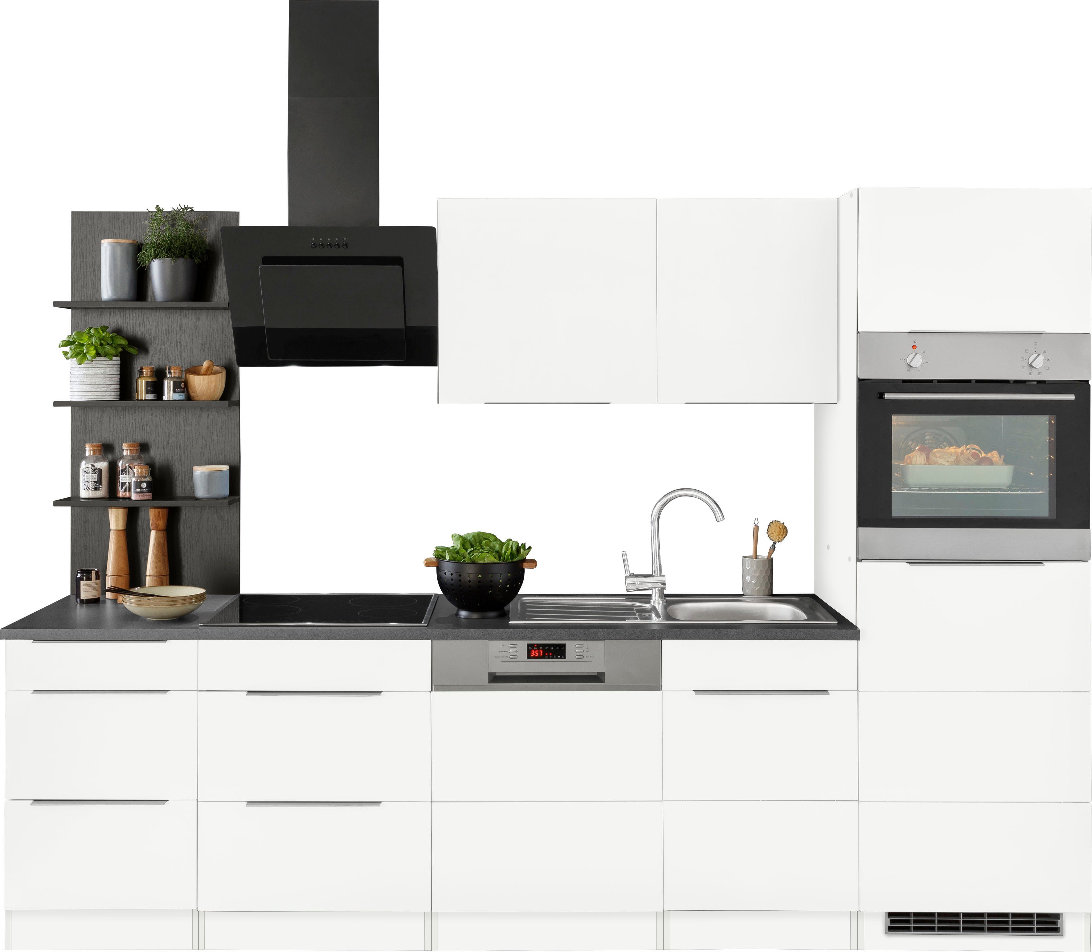 KOCHSTATION Кухниzeile KS-Brindisi Breite 280 cm, wahlweise mit E-Geräten und Induktion, mit MDF-Fronten und Regal