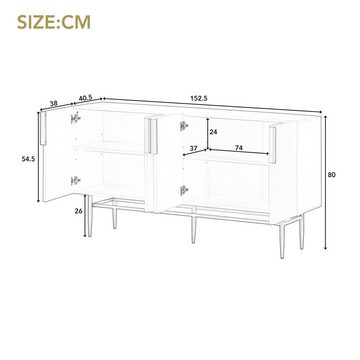 Flieks Sideboard (1 St., Metallgriff und Metallbeine), Anricht mit 4 Türen Buffetschrank 152,5*40,5*80cm, Schwarz