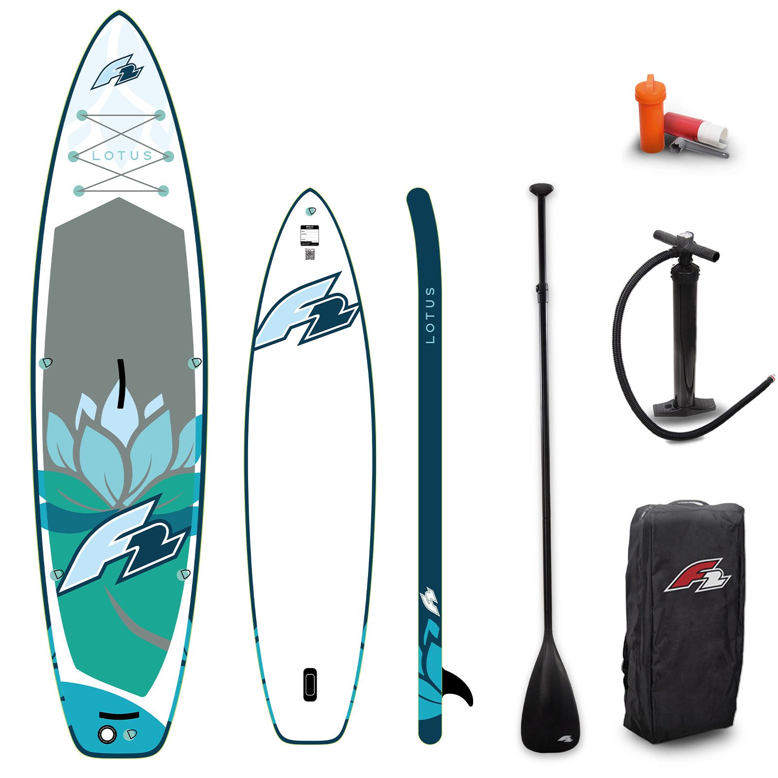 F2 SUP-Board F2 Set Damen Stand Up Paddle Board Lotus Blau 10,2 + Basic Zubehör Set