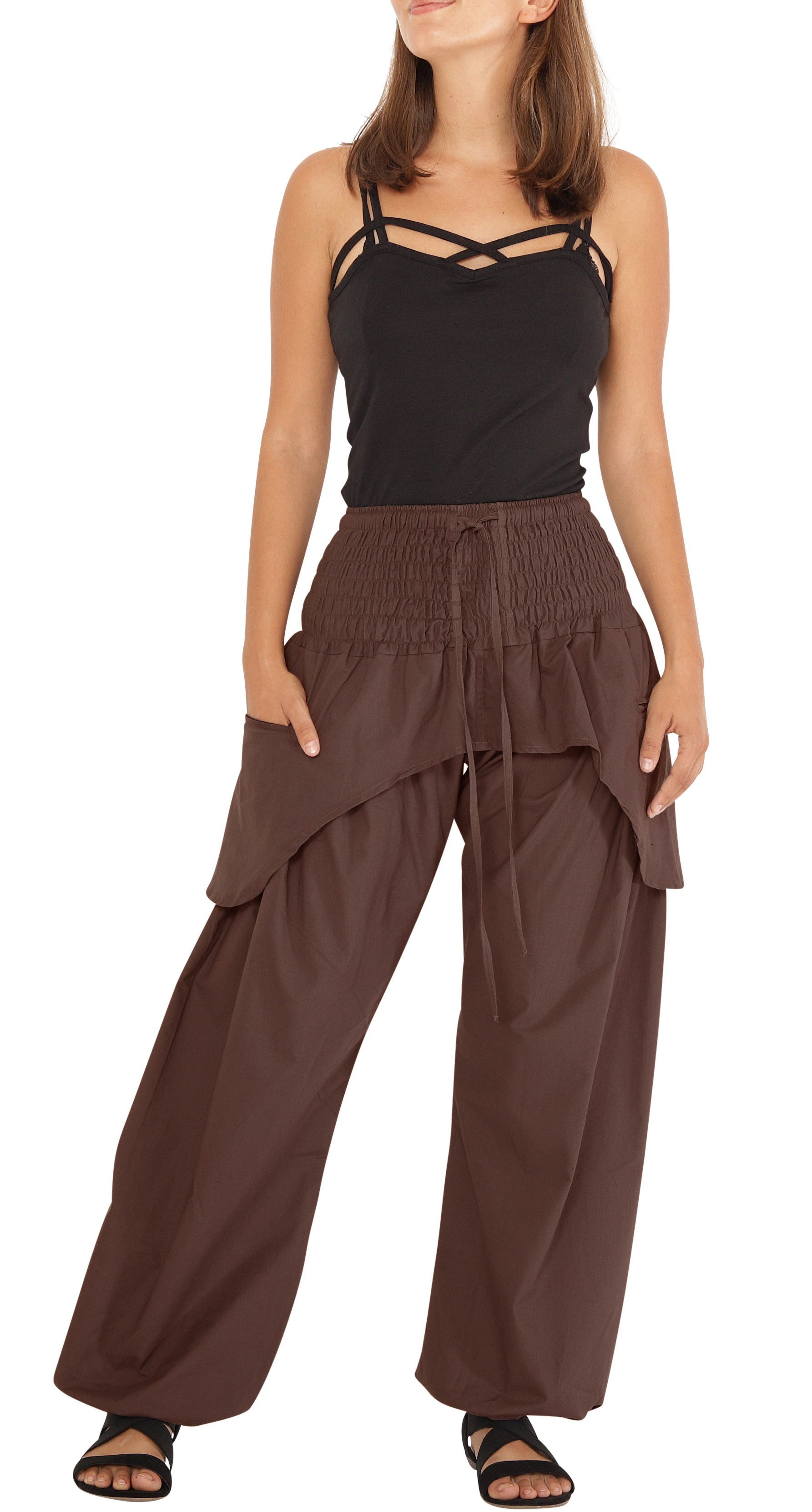 Leucht-Welten Pumphose Süße Pumphose für Damen mit Taschen, Modell Nr. P6 Braun Baumwolle