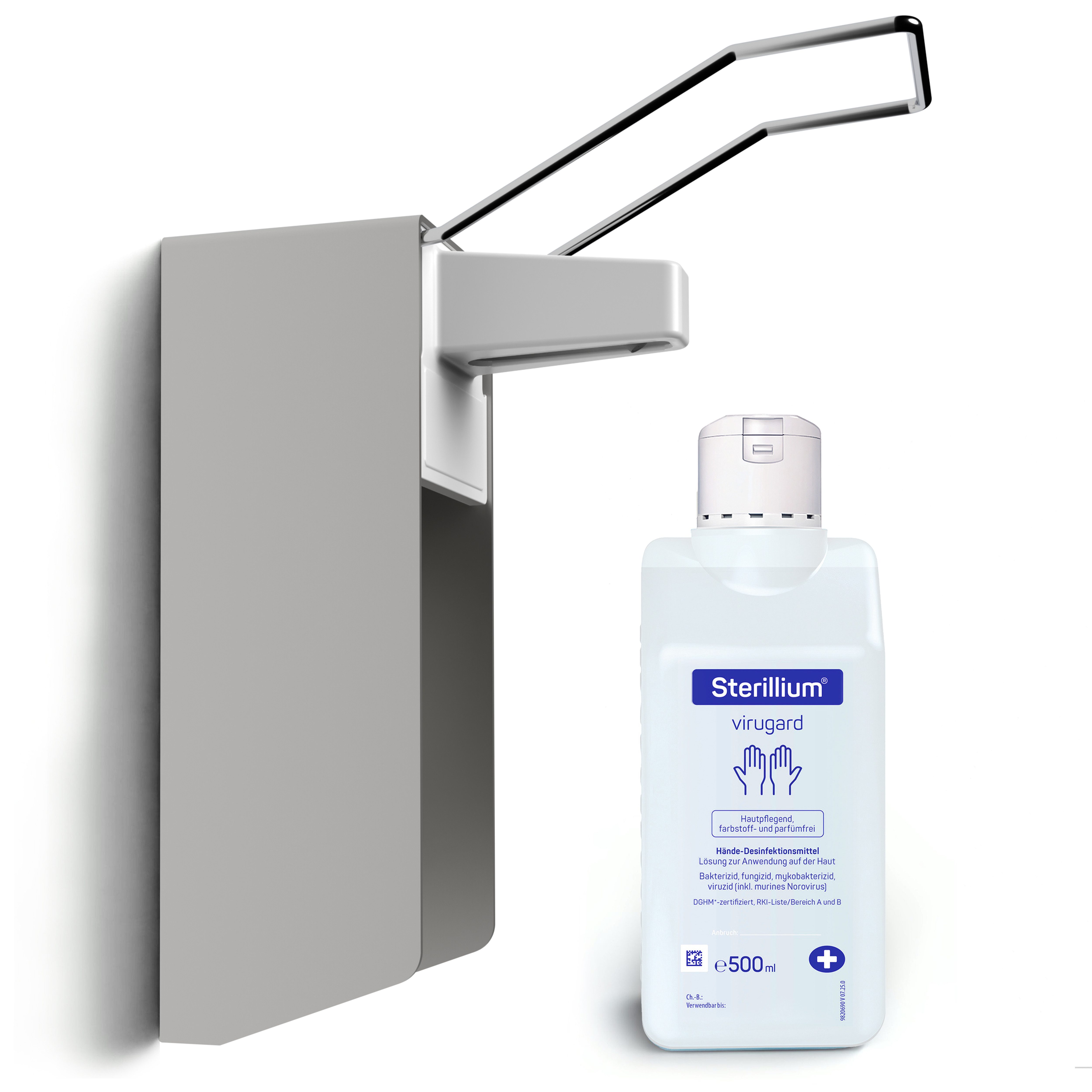 Horn Medical Horn Medical Langarm-Wandspender inkl. 500ml Sterillium Virugard Hand-Desinfektionsmittel (langer Bedienhebel, [- hochwirksame Desinfektionslösung, einfache Bedienung, schneller Flaschenwechsel)