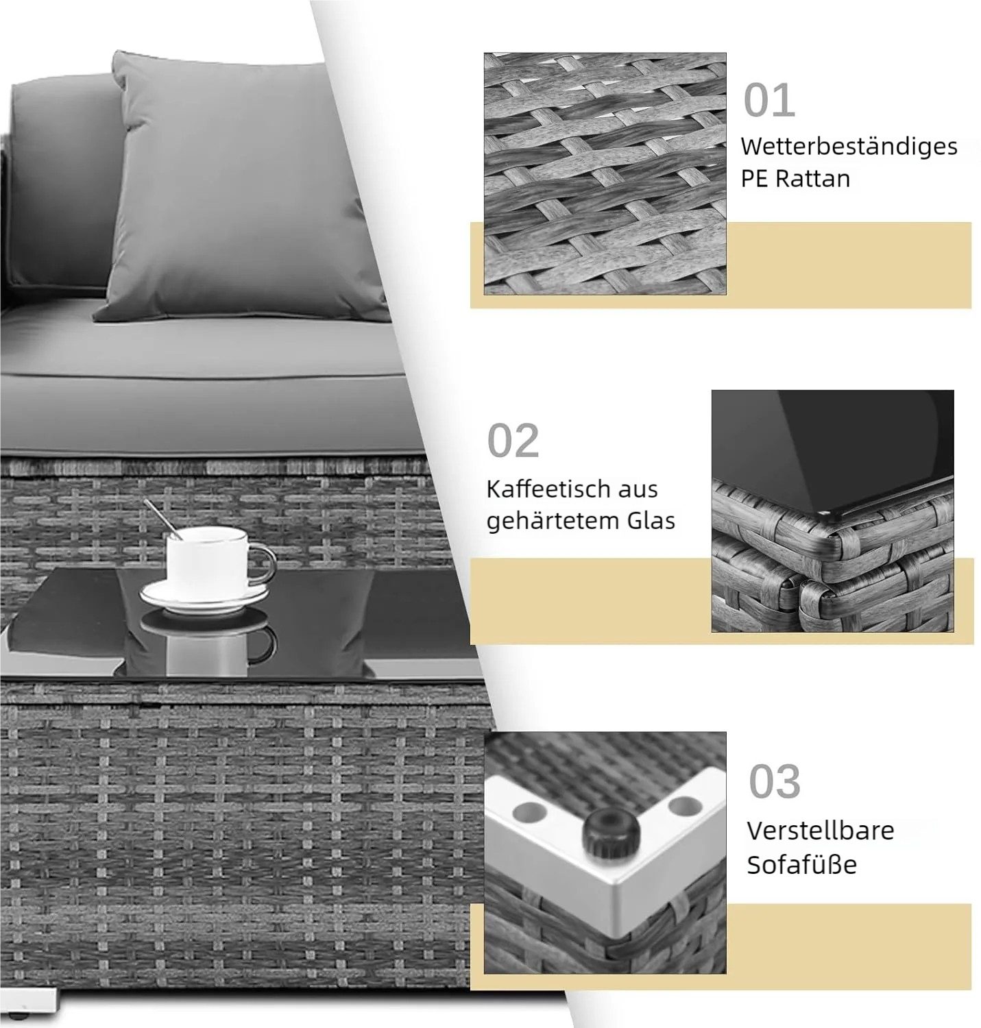 TLGREEN Gartenlounge-Set Loungeset Gartenmöbel Set, Rattanmöbel günstig online kaufen