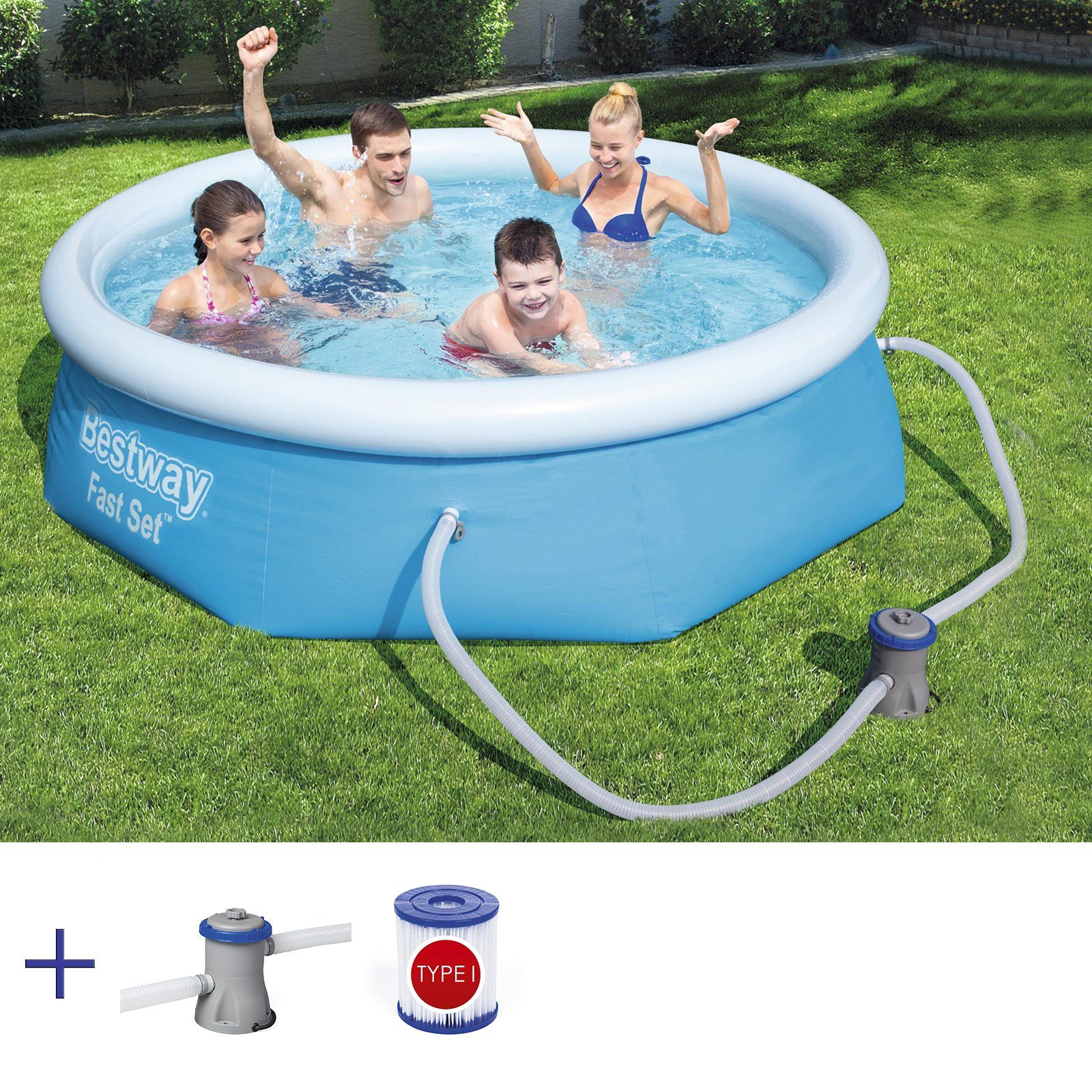 QUICK Up Pool rund 366 x 75 cm Schwimmbad mit Kartuschenfilter Swimmingpool 