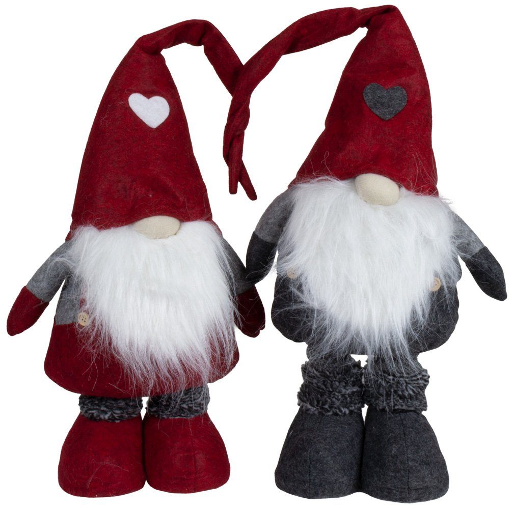 Christmas Paradise Weihnachtsfigur ausziehbarer XL Wichtel 45-65cm (75-95cm) (Dekofiguren, 2 St., im Set), Gnom-Pärchen mit Teleskopbeinen, 2 Designs, Weihnachtsdeko Grau-Rot